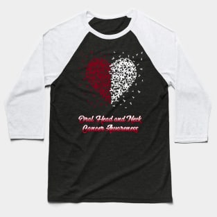 Burgundy White Heart Ribbon Oral Head And Neck Cancer Awareness Baseball T-Shirt